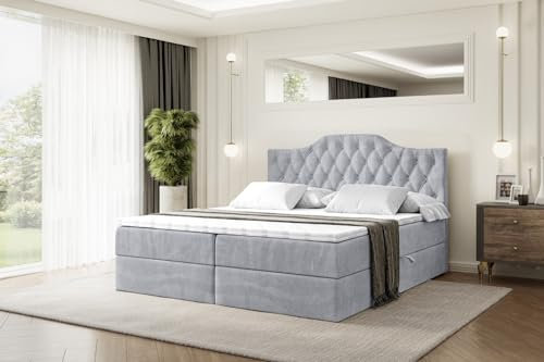 ALTDECOR Boxspringbett mit Matratze und Lattenrost, Boxbett, Topper, Polsterbett mit Bettkasten, Bett mit Stauraum H3-Matratze, Doppelbett, Springboxbett - Vila-1-140x200 - Grau Monolith