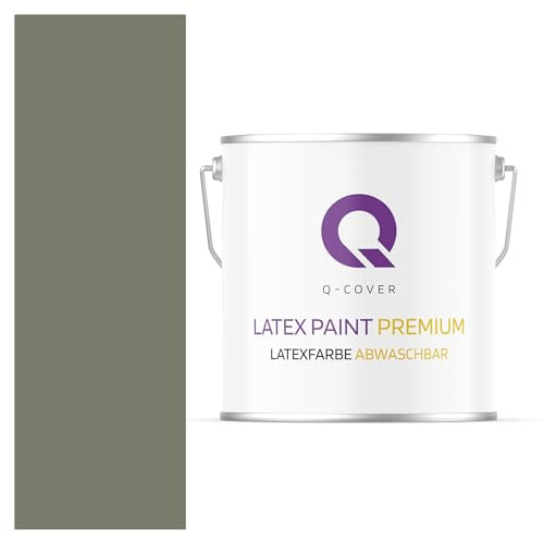 Q-COVER Latexfarbe Abwaschbar 5L (ca.35m2) Dunkel Khaki Farbton Innenfarbe Wandfarbe Deckenfarbe Klasse 2 Mattfarbe Für Allergiker Scheuerfest Geruchlos Frei Von Voc