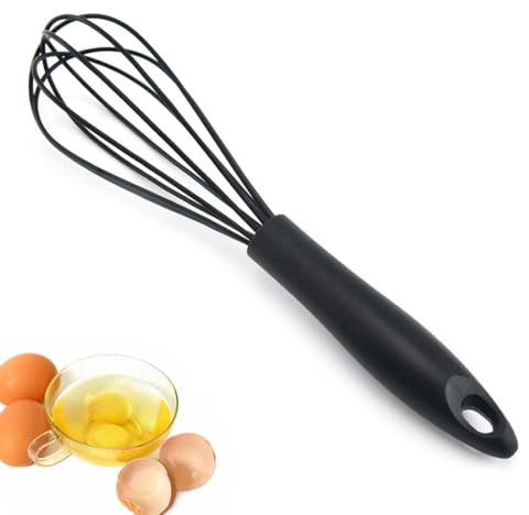 FKWKUW Fouet De Cuisine en Silicone Résistant À La Chaleur pour Ustensiles De Cuisine Antiadhésifs, pour Mélanger, Fouetter, Battre, Mousser Et Remuer, Peut Être Suspendu, Gain De Place, Noir