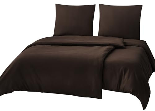 RUIKASI Bettwäsche 135x200 4teilig Braun - Polyester Mikrofaser Bettwäsche-Sets Oeko-TEX, 2 Bettbezüge 135x200cm + 2 Kissenbezüge 80x80cm mit Reißverschluss, Weich und Bügelfrei