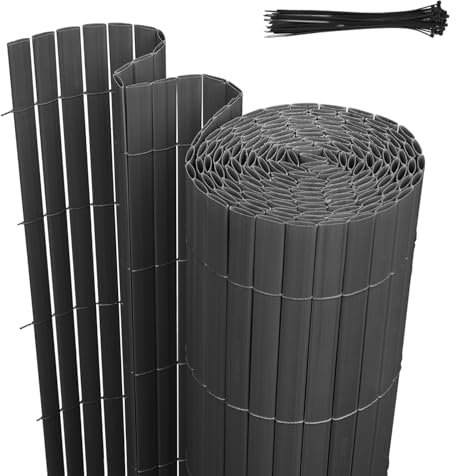 Jaxguom PVC Sichtschutzmatte, 180 x 600cm Sichtschutzzaun mit DREI Rippenverstärkungen und Kabelbindern, Windschutz Balkon Sichtschutz Wetterfest, für Zaun Garten Terrasse, Anthrazit