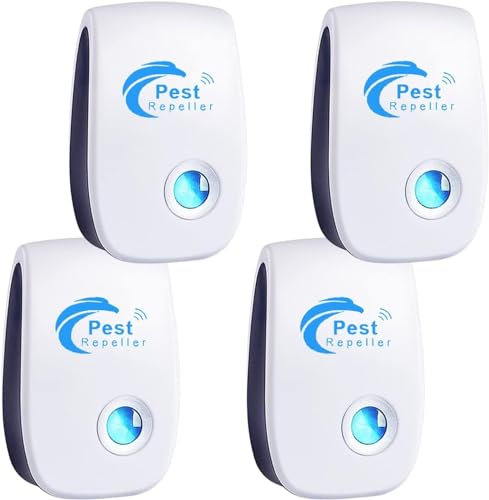 Répulsif Ultrason Anti-Rongeurs Insectes 4 Pack, Ultrason Anti Moustique Ultrason Souris et Rats, Insectes Répulsif Électronique Anti Souris, Moustiques, Cafards, Rats, Fourmis, Araignées