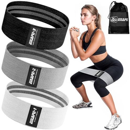 Enape® Resistance Bands Fitnessband, Fitnessbänder Stoffbänder 3er Set, Widerstandsbänder für Krafttraining Muskelaufbau Beintraining, Gymnastikband für Workout Yoga Pilates (Hellgrau, Grau, Schwarz)