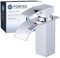 FONTES Wasserhahn Bad, Wasserfall Waschtischarmatur Einhandmischer Armatur Waschbecken mit Auslauf, Wassersparend, Energiesparend, Chrom