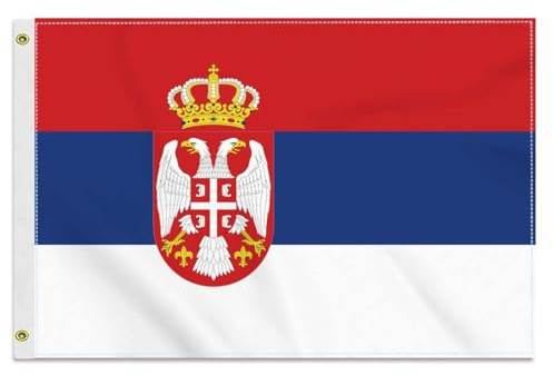 Wnzig 30×45 CM Serbien Flagge, 1×1.5 FT Klein 150D Serbisch banner,Strapazierfähige Doube-Seitendruck Dekor Messingösen Tiny Serbia
