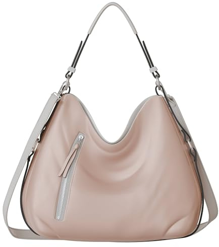 KMISSO Damen Handtasche vegan mit Umhängefunktion – Hobo Schultertasche aus Kunstleder 38x31x13 cm, große City Bag in vielen Farben, elegante Umhängetasche & Shopper mit Reißverschlussfächern