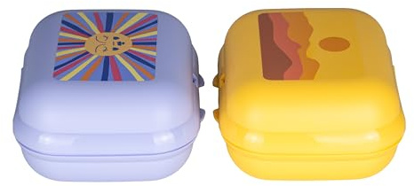 Generisch TW Tuper ware Eco+ Große Twin Brotdose (gr.3) Flieder Sonne Motiv + Große Twin Brotdose (gr.3) Gelb Sonne Motiv Brotbox Bentobox