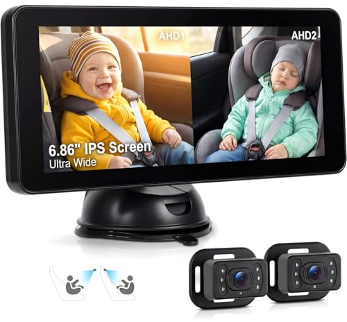 SIXTOP Baby Auto Kamera mit 6.86 IPS Monitor, Nachtsicht & 90° Weitwinkel 2 HD Rücksitzkameras, Sicher & Stabile Montage für Auto, SUV, Van zum sicheren Beobachten des Babys