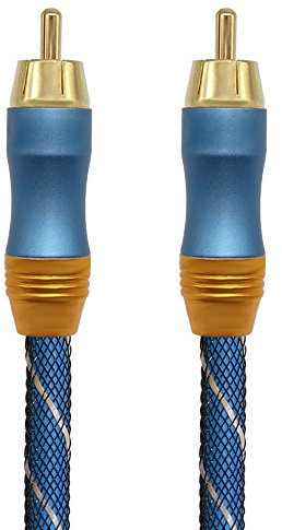 Burling S/PDIF Digital Audio câble coaxial – Double blindage – Plaqué Or – Bleu 8M