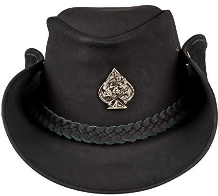 H15 Cowboyhut Skull - Lemmy Style Lederhut aus hochwertigem Rinderleder (S)