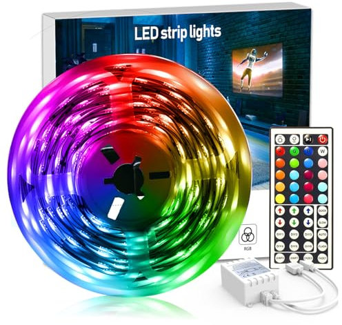 DAYBETTER Led Tape Light Strip Lights 32.8ft 10m with 44 Keys IR Remote and 12V Power Supply Flexible Color Changing 5050 RGB 300 LEDs Light Strips Kit for Home, Bedroom, Kitchen,DIY Decoration