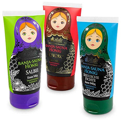 3er Set- Vitalis Banja Saunahonig-Creme 120 ml Tube/Saunahonig sibirische Fichte, Salbei und Schoko auch für das Dampfbad