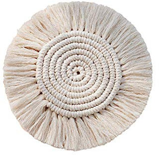 Rey Label Boho-Style Handmade Makramee Untersetzer aus Baumwolle, cremeweiß