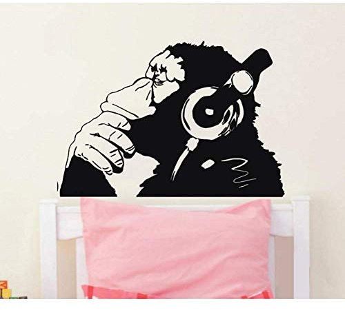 Banksy Vinyl Wandtattoo Affe Mit Kopfhörer Schimpanse Musik Hören In Kopfhörer Straße Graffiti Aufkleber Wandbild Poster 55 * 80 Cm