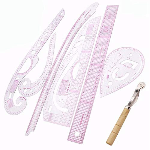 Fltaheroo 7Pcs / Set RèGle sur Mesure Kit de Mesure Clair Couture Dessin RèGle Souverain Manche de Manche Bras Courbe Fran?Aise Ensemble RèGle de Coupe Roue à Aubes