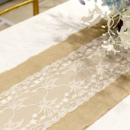 Auped Tischläufer Jute mit Spitze Sackleinen Tischläufer für Hochzeit Vintage Gartenfeier , 30 x 275cm(4 Stück)