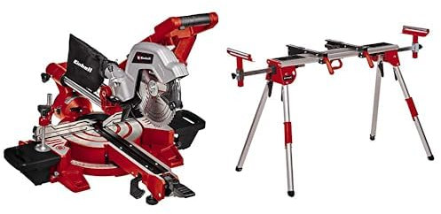 Einhell Scie à onglet radiale TE-SM 216 Dual (puissance de 1 800 W, blocage d’arbre « Spindle-Lock », vendue avec lame aux carbures de tungstène) VERSION KIT avec Piètement Stationnaire MSS 1610