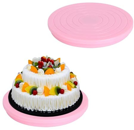 Juego de 2 Platos giratorios para Tartas de 5,5 Pulgadas, miniplato Giratorio de plástico, Soporte para Tartas, Herramientas de decoración de postres para Decorar y exhibir (Rosa)