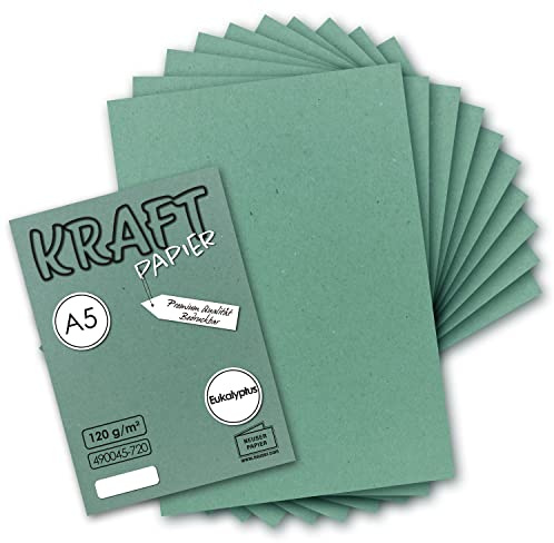 100 Blatt - Vintage Kraftpapier in Eukalyptus-Grün DIN A5 120 g/m² Eukalyptus-grünes Recycling-Papier - 21 x 14,8 cm - ökologische Brief-Bogen - Briefpapier - NEUSER PAPIER