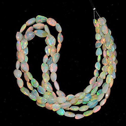Jaipur Gems Mart AAA + äthiopisches Welo-Opalfeuer 7mm-10mm facettierte ovale getrommelte Perlen | Natürlicher äthiopischer Opal Edelstein Welo Opal Lose Nuggets | 16 Zoll Strand