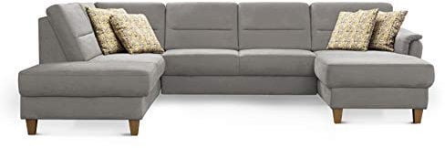 CAVADORE U-Form-Sofa Palera / Federkern-Wohnlandschaft im Landhausstil / 314 x 89 x 212 / Mikrofaser-Bezug, Hellgrau