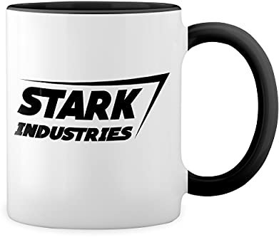Stark Industries Iron Man Avenger Blanca taza de café con RIM Negro y manija Mug