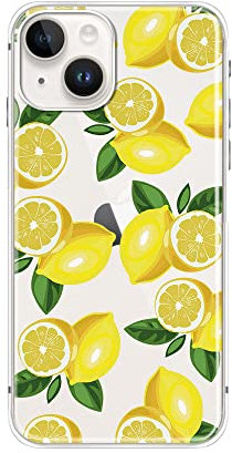 FancyCase Schutzhülle für iPhone 13, 15,5 cm (6,1 Zoll), tropischer Zitronen-Stil, niedliches Cartoon-Früchte-Muster, flexible TPU-Schutzhülle, transparent, kompatibel mit iPhone 13, Zitronen-Stil