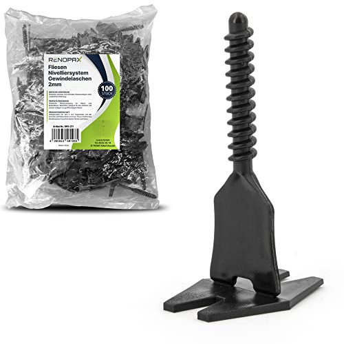 Fliesen Nivelliersystem für Profis und Laien - Fliesenverlegehilfe 2mm Fugen - Fliesenverlegesystem - Fliesenleger Set für 6-16mm Fliesen (100x Gewindelaschen 2mm)