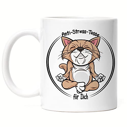 Hey!Print Anti-Stress Tasse Meditation Lustig Spruch Ironie Katze Geschenk-Idee Bürokollegen Chillen Yoga