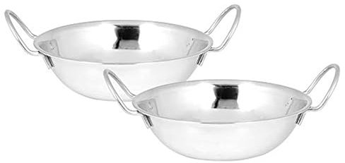Kosma Set of 2 Premium Stainless Steel Serving Balti Dishes in Size 15cm | Serving Dish | Elevated Rim Serveware