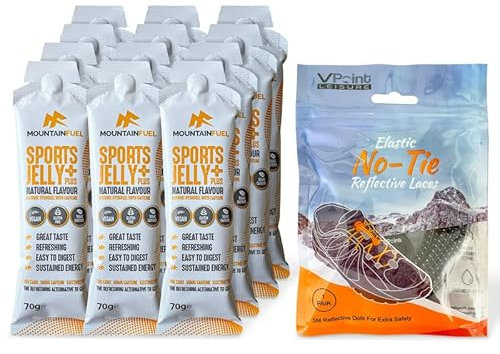 Mountain Fuel Sports Jelly Plus 12 Pack Natural Flavour Isotonic Energy Gel Hydration Sachets with 50mg Caffeine for Running, Cycling