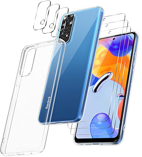 Guscase Hülle für Xiaomi Redmi Note 11 4G, mit 3 Stück Schutzfolie & 3 Stück Kameraschutz, Dünn Transparente Weiches Silikon Schutzhülle,Durchsichtig Stoßfest TPU Handyhülle