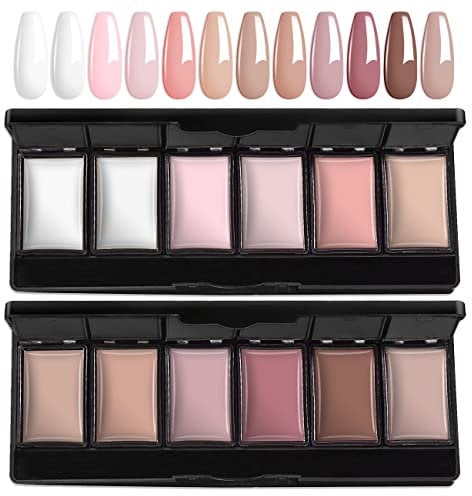 AIMEILI Solid Cream Gel Nail Polish with Brush, 12 Colors Solid Gel Polish Palette Neutral Nude Brown Pink White Pudding Gel Set UV LED Soak Off Art Kit Manicure DIY at Home Kit2