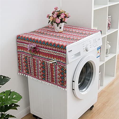 Lukery Housse de Protection pour Réfrigérateur avec Poches de Rangement Latérales Convient Housse Anti-Poussière pour Machine à Laver pour Lave-Linge (70x170cm,Bohème Rouge)