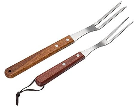 IMEEA 2 Pieces Carving Forks Stainless Steel Meat Fork with Wooden Handle Cooking Forks BBQ Grill Fork for Kitchen Roast (13 Inch, 10.8 Inch)