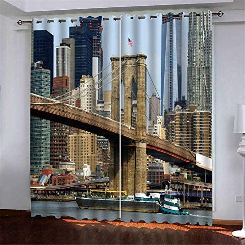 3D Schattierung Gardinenschals Brückenstadt New York Gardinen Mit Ösen Verdunklungsvorhänge Kinderzimmer & Schlafzimmer Trennwand Vorhang Sichtschutz 140(B) X160(H) cm - Kinder 3D Gedruckte Vorhänge