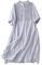KIMCCI Boho Kleid Damen, Loses Damen-Baumwoll-Leinen-Kleid, Sommer, Kurzarm, Brust, Plissee, Hemdkleid, Knopfleiste, Mit Tasche, Boho, Für Party, Bankett, Strandurlaub,Blau,L