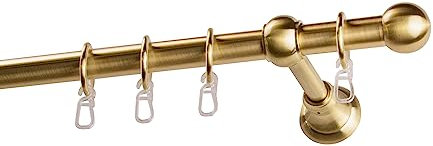 Garesa Gardinenstange Andrea Ø 20mm, 1-läufig, Messing, matt I Stabile Vorhangstange inkl. Ringe + Faltenlegehaken I Mit Endknopf Kugel kurz I 200cm