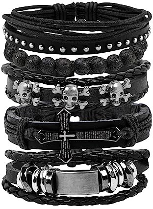 MILAKOO 5 Stück geflochtene Lederarmbänder mit gravur für Männer Frau Manschette Armband einstellbar