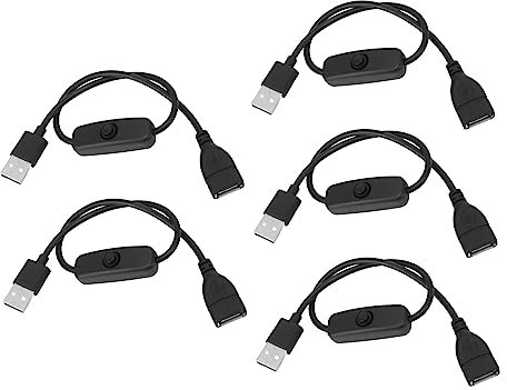 USB-Kabel mit Schalter, 5 Stück, USB-Stecker auf Buchse, Verlängerungskabel, USB-Verlängerungskabel mit Ein-/Aus-Schalter, Schwarz
