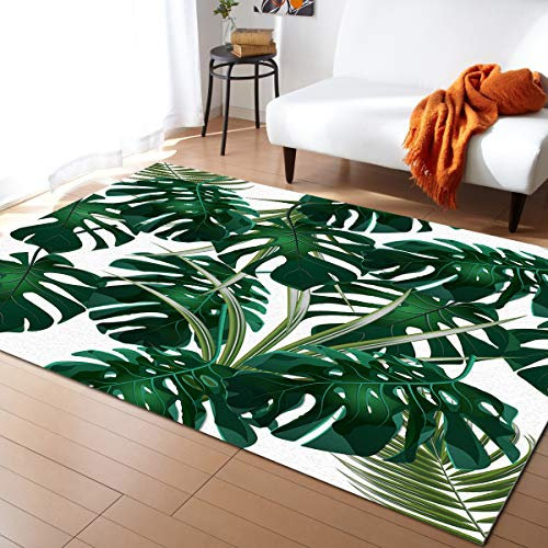 Tepich Moderne Wohnzimmer Monstera Schlafzimmer Teppich Tropische Pflanze Monstera Flur Outdoor Teppich rutschfest Waschbarer Bettvorleger Moderne Küche Carpet 140x200 cm