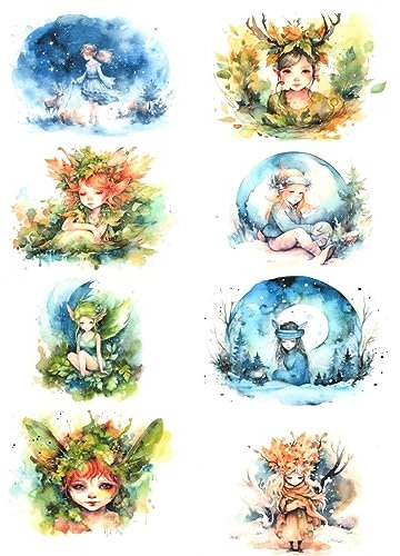 Josys Bastelmärchen Reispapier A4 Strohseide Decoupage süße kleine Fee Zauber Elfen RE4090