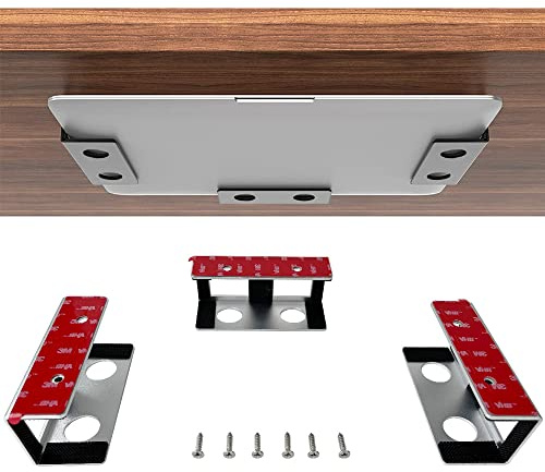 JEMACHE Aluminium Untertisch Halterung Regal Halter Ständer für Laptop, Mac mini, MacBook Air/Pro mit Klebstoff (Silber)