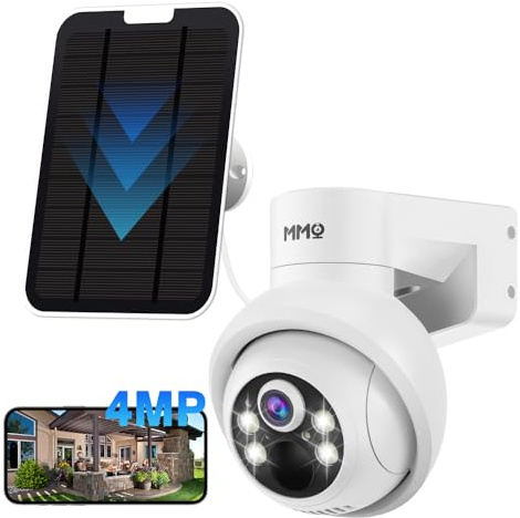 Solar Security Cameras Outdoor, 4MP PTZ Solar Panel for Security Cameras, Battery Powered Wireless Cameras for Home, PIR Motion Detection, Color Night Vision, Compatible with Alexa
