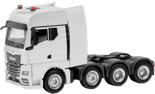 Herpa LKW Modell MAN TGX GX Schwerlastzugmaschine 4-achs (luftgefedert, 8x4), weiß, Miniatur im Maßstab 1:87, Sammlerstück, Made in Germany, Kunststoff