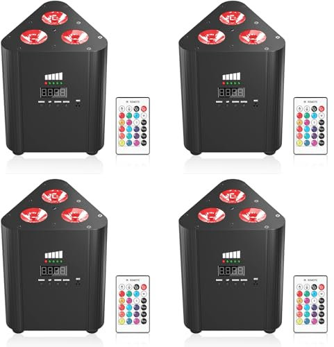 ZonQoonz 4PCS Akku 3 LED Par Licht Wireless, RGBW Bühnenlicht Par Wiederaufladbarem Akku, Unterstützt Fernbedienung/DMX Steuerung für Hochzeits Disco DJ Party