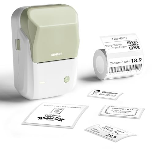 NIIMBOT B1 Etikettendrucker mit 1 Rolle Starterband, Bluetooth Selbstklebendes Etikettiergerät, Beschriftungsgerät Druckgröße 20-50mm Kompatibel mit iOS und Android für Zuhause, Büro (Grün)