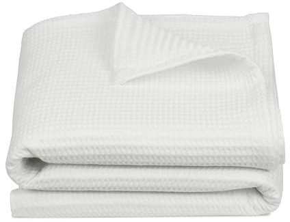 ZOLLNER Kuscheldecke in 150x200 cm - 100% Baumwolle - Zeitloses Waffelmuster - knitterarme und atmungsaktive Couchdecke in weiß - waschbar bis 60°C – Hotelwäschequalität - Oeko Tex® Zertifiziert