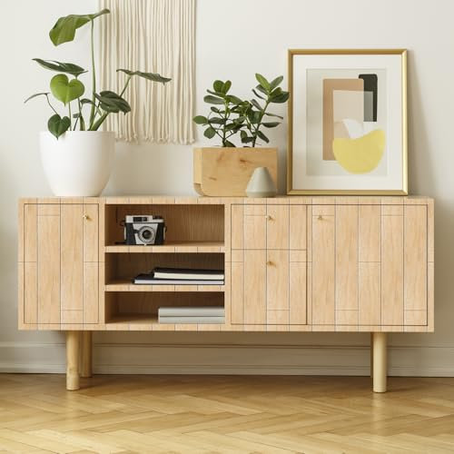 JOLIHOME Papier Peint Autocollant Grain de Bois Autocollant Mural Décollez et Collez Papier de Contact Adhésif Rouleau en Plastique pour Porte Armoire de Cuisine 44,5x500cm Chêne, Beige