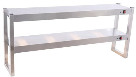 Commercial Food Heating Lamp, Electric Buffet Food Warmer Light Stainless Steel Double Layers Shelf for Fried Chicken French Fry Warming Station with Independent Switch, 8x300W Bulbs